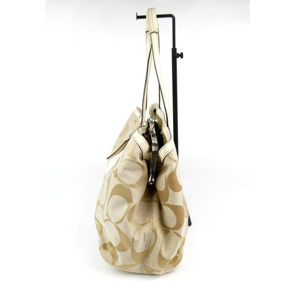 Coach Signature Light Khaki Chalk Canvas Leather Tote Shoulder Bag F19190 - Picture 2 of 16